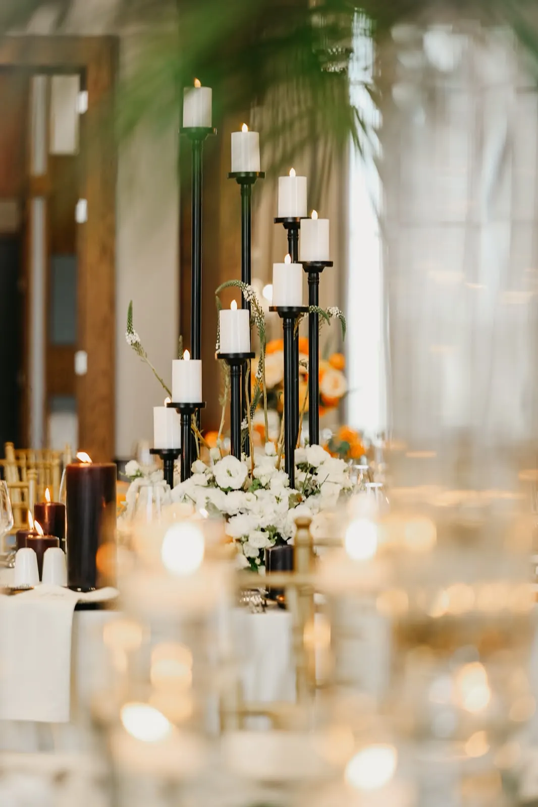 Gold Glassy 5 Head 65 cm Candelabra on a white floral table