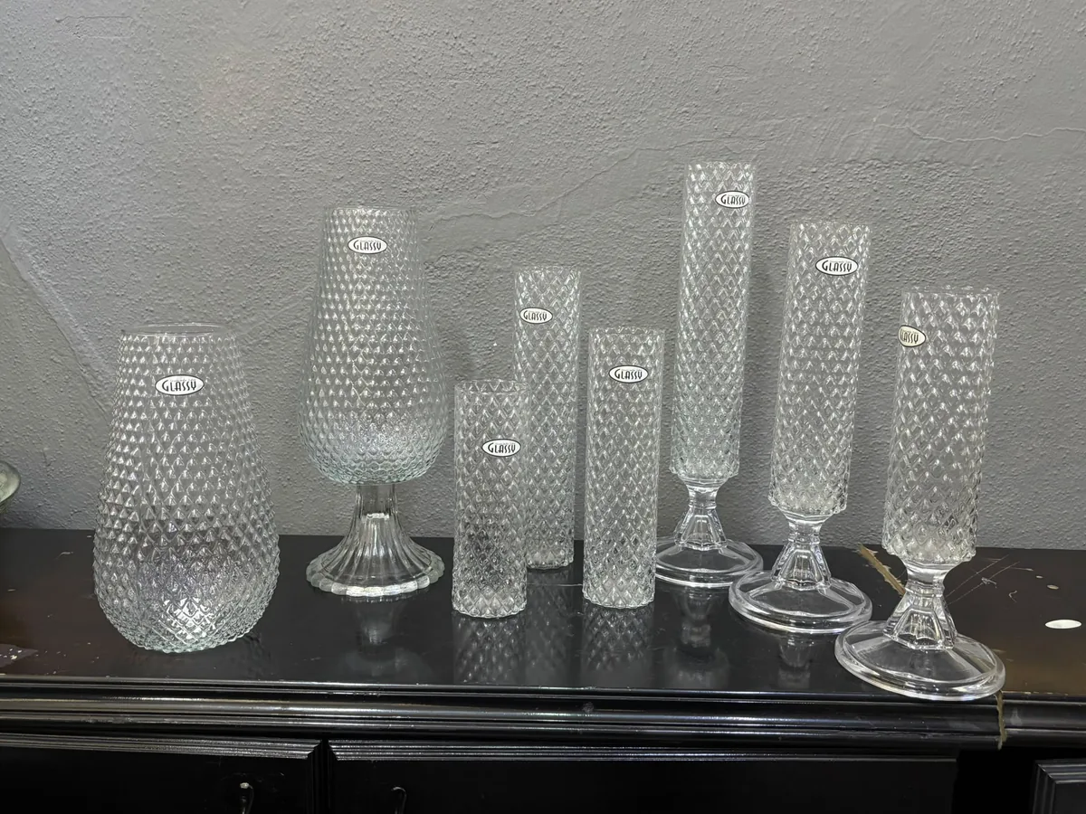 Glassy Diamond vase, cylinder and footed cylinder collection