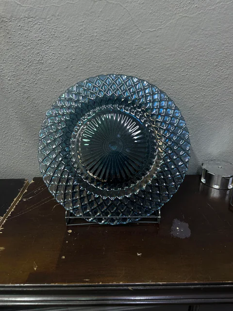 Prato marcador de cristal turquesa; Vidro, Ø30 cm — imagem do produto 1/3