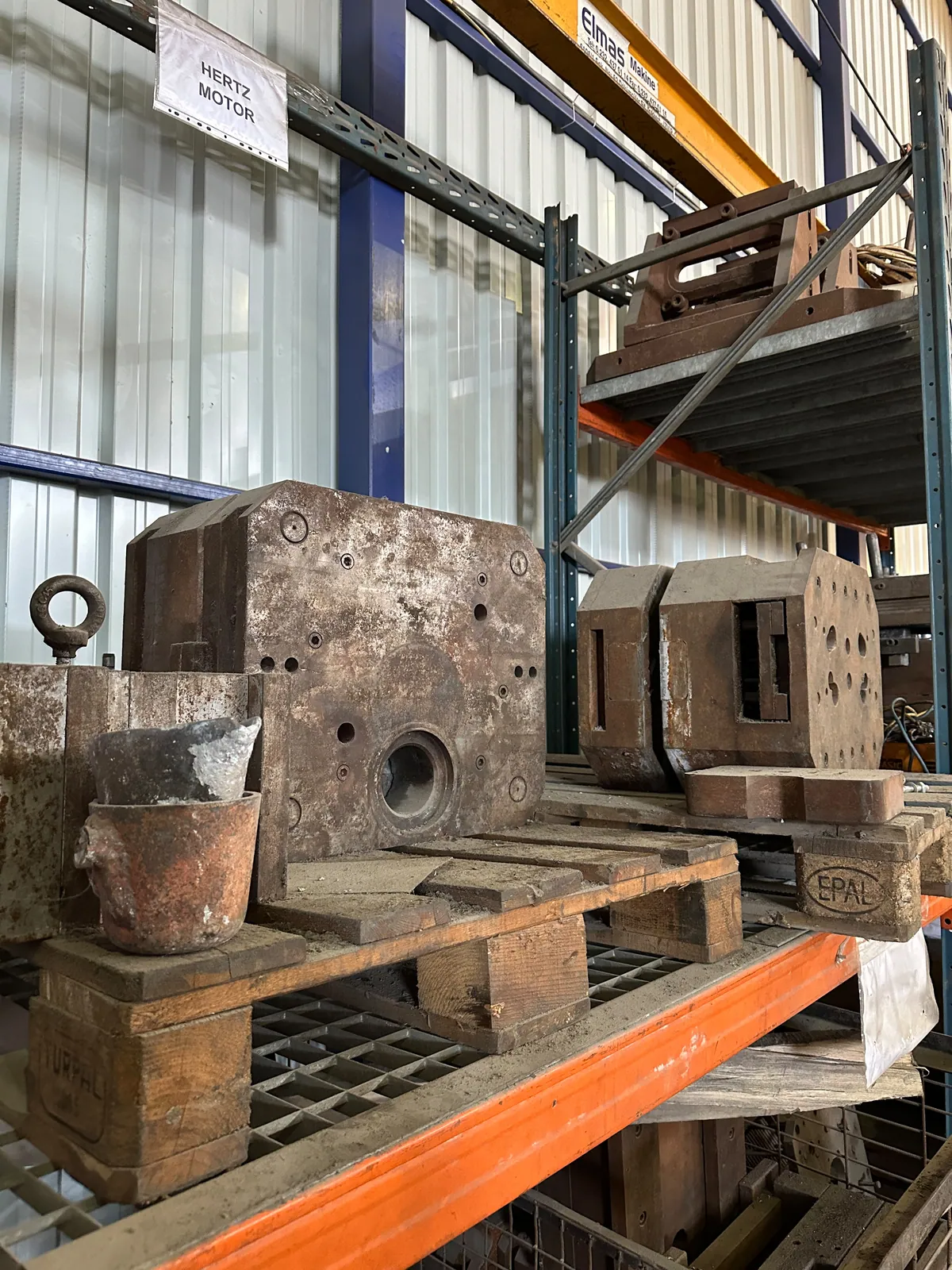 Metal casting moulds stored in the workshop